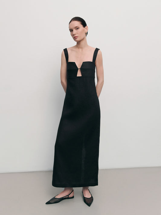 Black linen dress