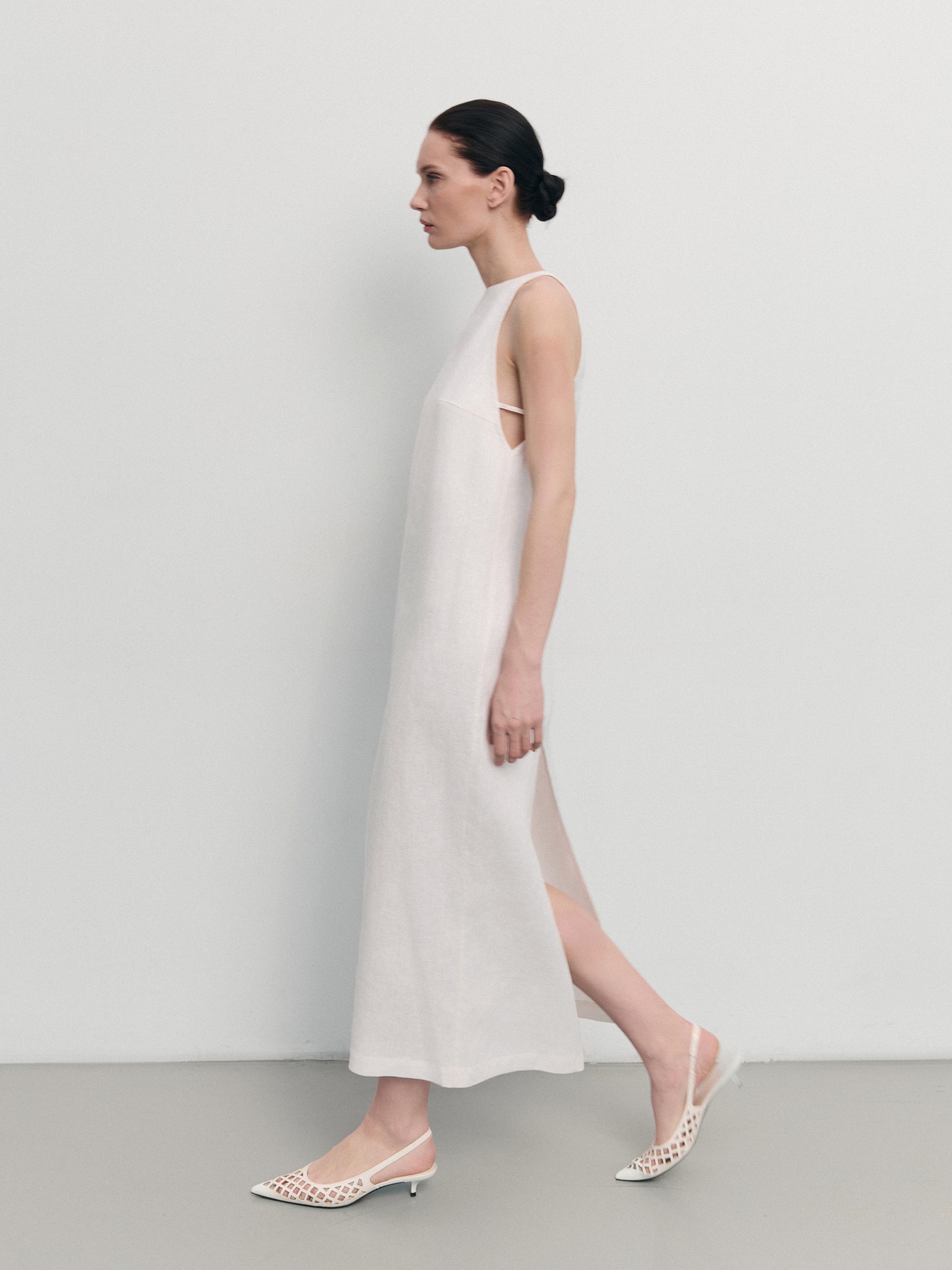 Elegant white linen dress
