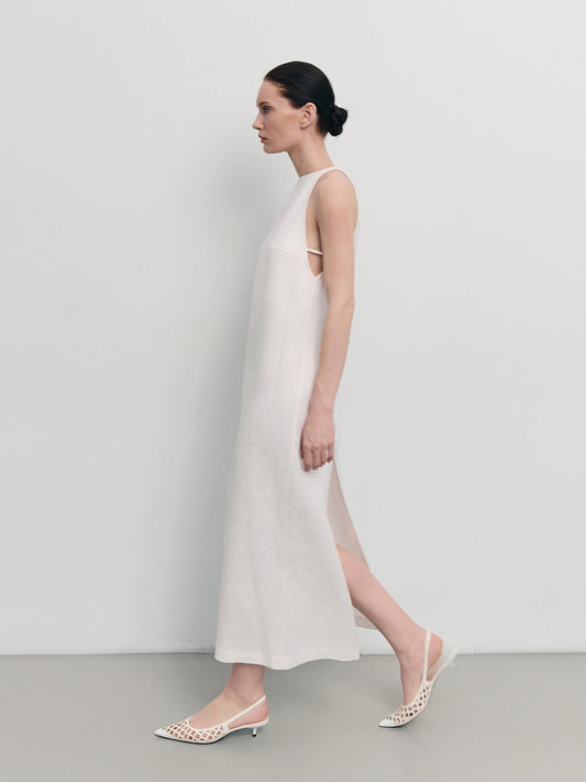 Elegant white linen dress